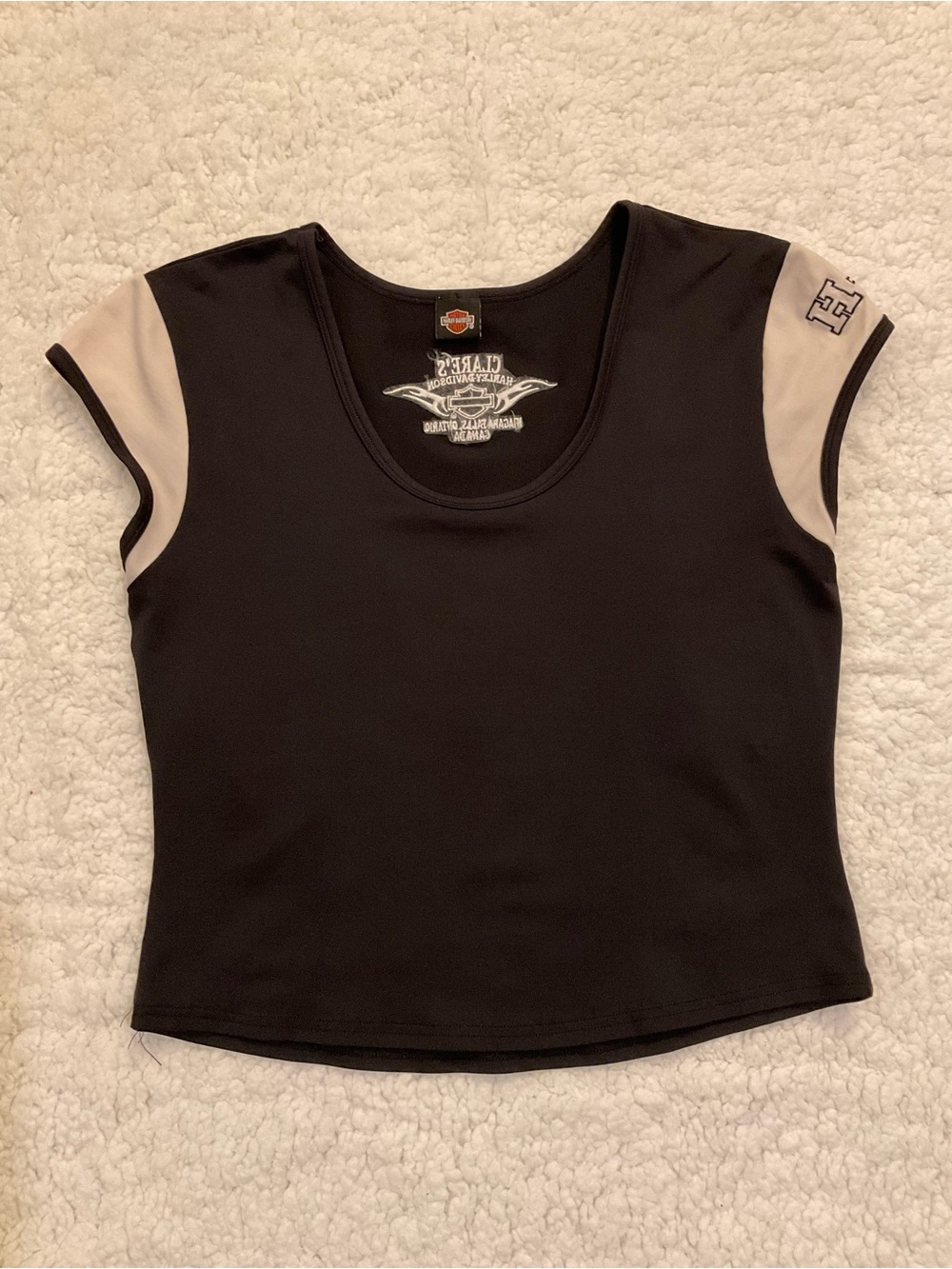 Harley-Davidson Black Tee with Cream Sleeve Panels